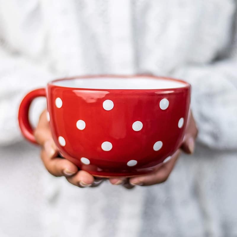 5. Handmade Ceramic Designer Red and White Polka Dot Cup