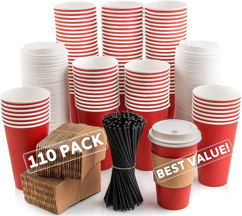 7. 110 Pack Disposable Coffee Cups with Lids 
