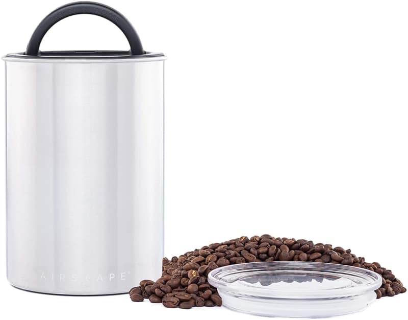 7. Medium Brushed Steel Planetary Design Coffee Canister with Transparent Top Lid 