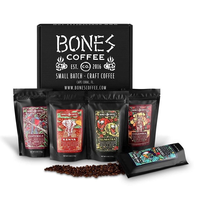 5. Bones Coffee World Tour Sample Pack, Whole Bean Coffee Sampler Gift Box Set 