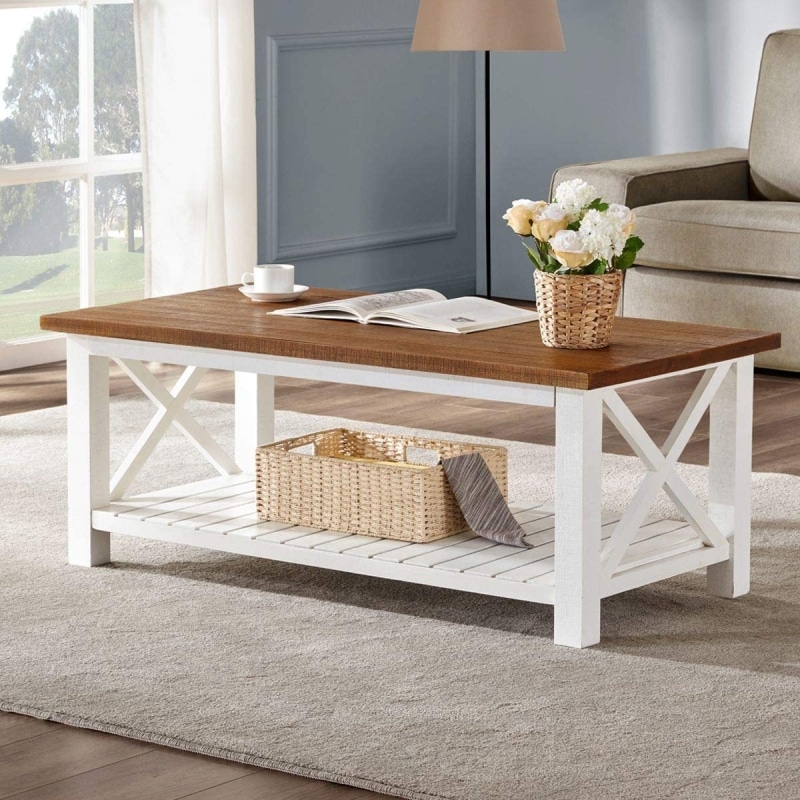 9. FurniChoi Brown and White Coffee Table 