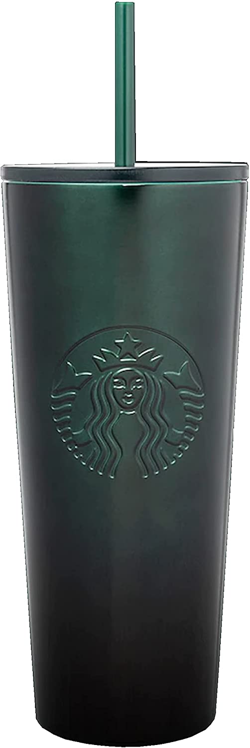 2. Starbucks Stainless Steel Double Walled Cold Cup Tumbler Plastic Lid 2020 Black Green 