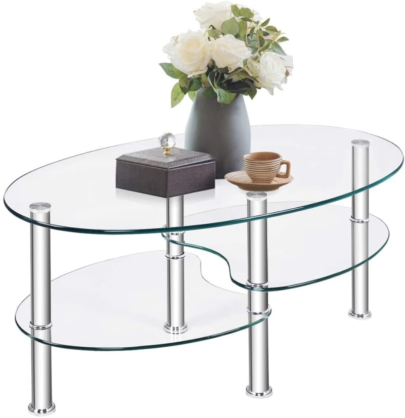 3. Tangkula Glass Oval Coffee Tables  