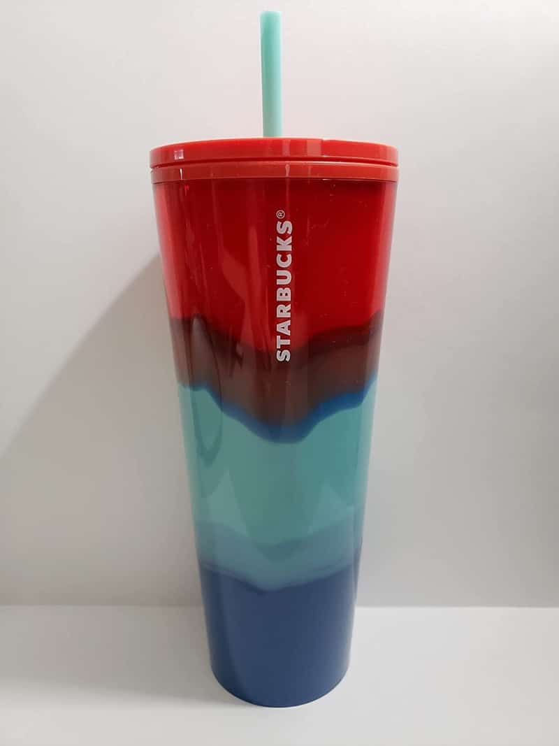 4. Starbucks 2021 Summer Collection: Red Turquoise and Blue Watercolor Venti Tumbler 