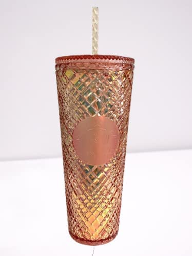 6. Starbucks 2021 Winter Holiday Jeweled Tumbler Cold Cup Rose Gold Christmas 