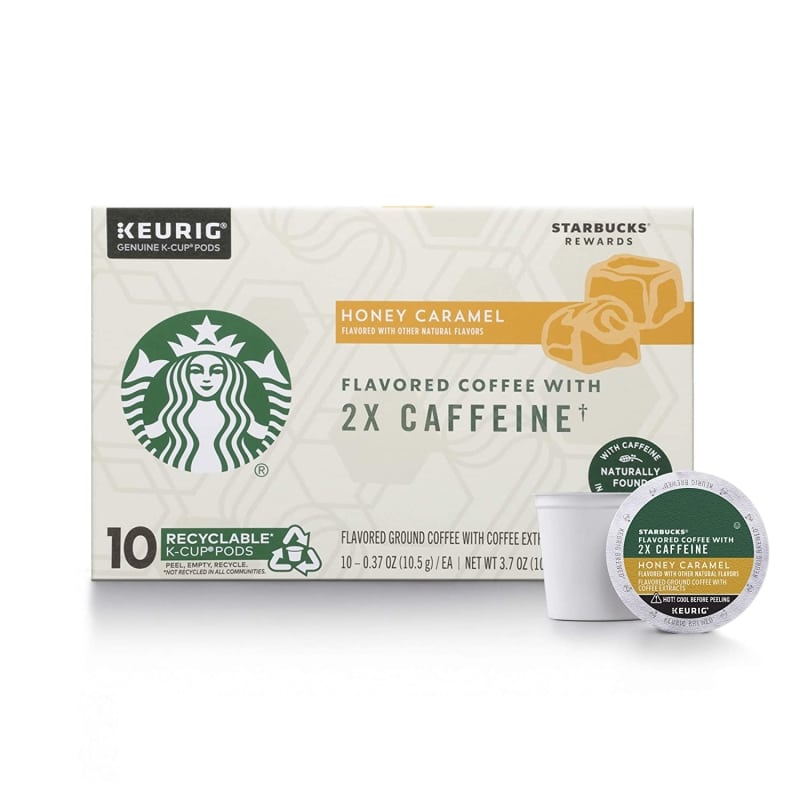 7. Starbucks Flavored K-Cup Coffee Pods with 2X Caffeine — Honey Caramel for Keurig Brewers  