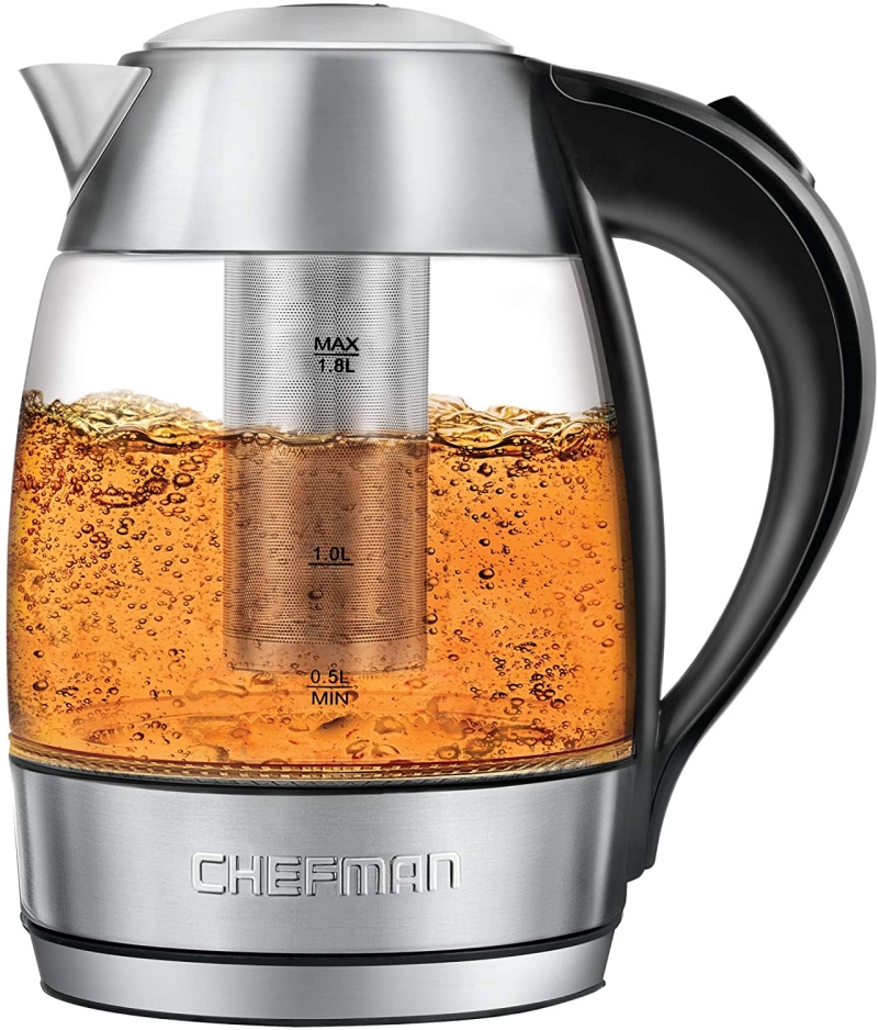 10. Chefman Electric Glass Kettle Fast Heating Water 